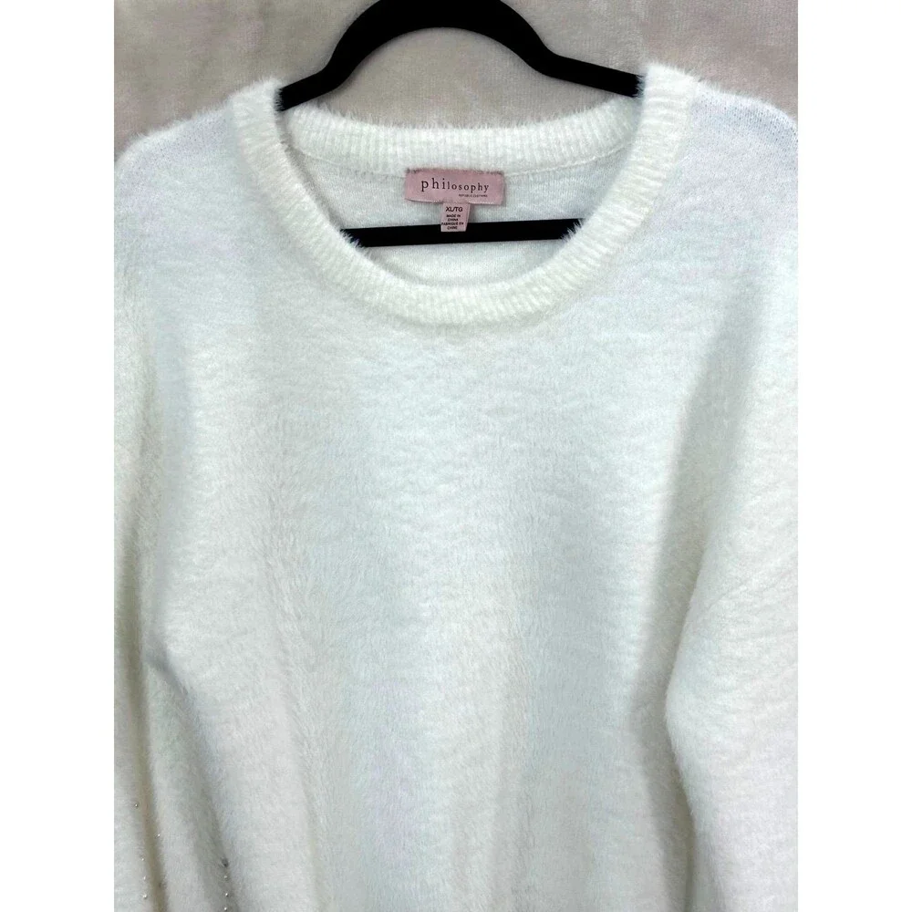 Philosophy Sweater Women’s Size XL Color Cream Pearls & Silver Balls Sleeves - Picture 2 of 12